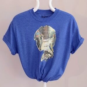 Blue Graphic Tee Girl/Guitar T-shirt Medium